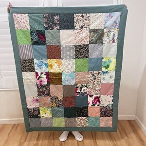 Handmade Patchwork Quilt Throw Lap Blanket Floral Teal Green